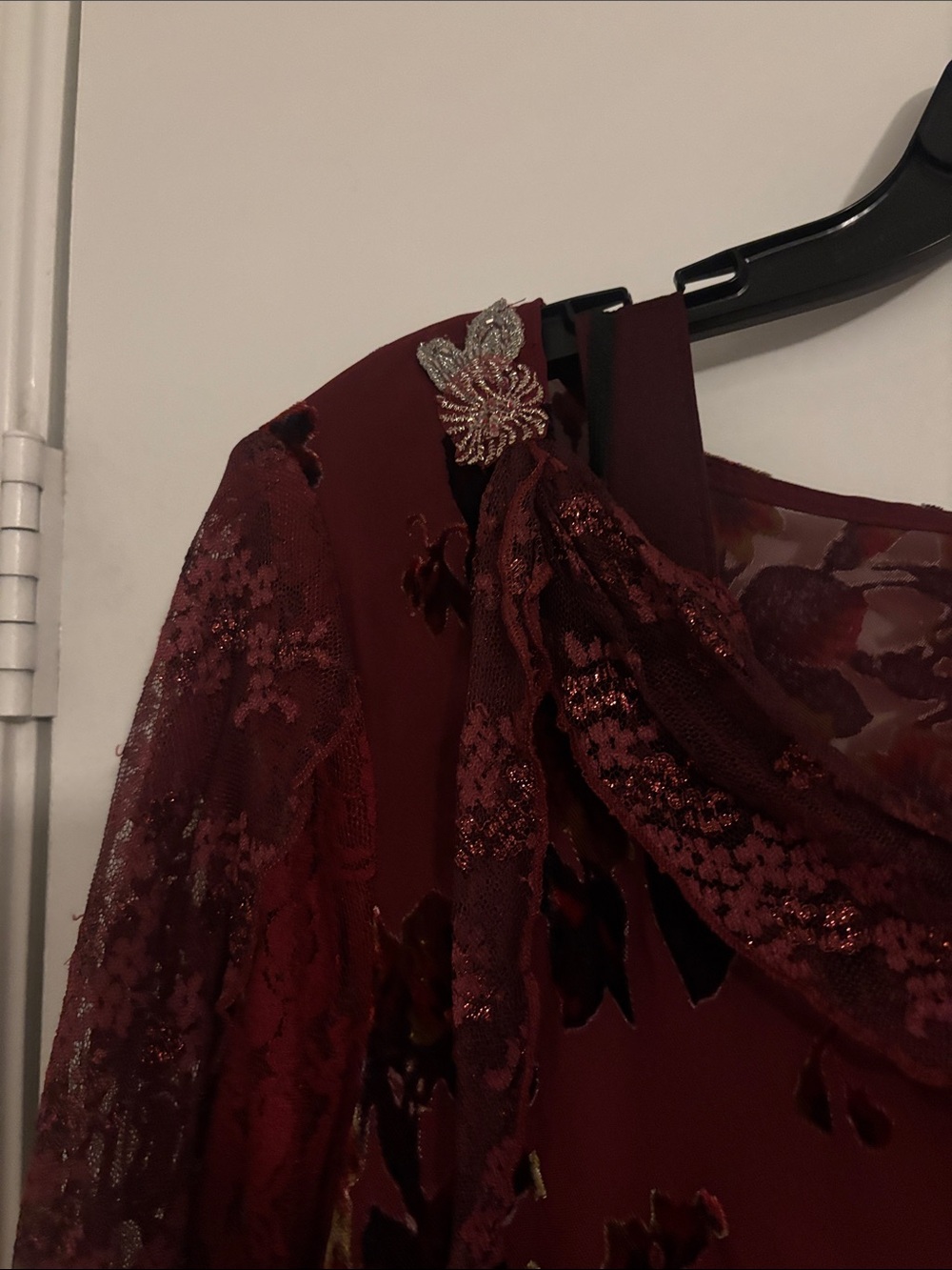 Burgundy Floral Lace Tunic Top and Skirt - Picture 3 of 11